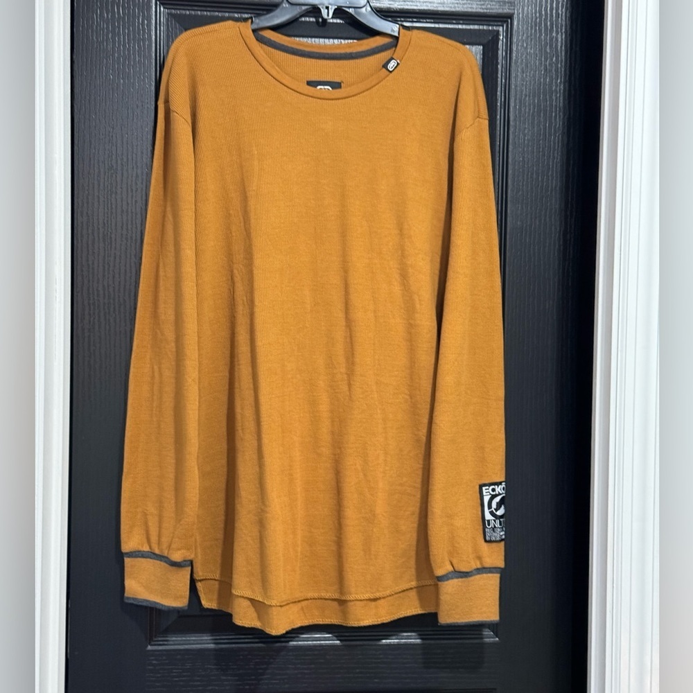Ecko Unlimited Waffle Knit Long Sleeve Shirt Top Tee Rust Mustard NWT Size XL